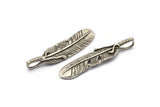Feather Necklace Finding, 2 Antique Silver Plated Brass Feather Charms, Feather Pendants (54x14mm) N0174