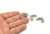 Silver Charm,4 Antique Silver Plated Brass, Silver Pendants, Charm Pendants, Silver Semi Circle Charms With 1 Loop (25x19x1.2mm) N1474 H1308