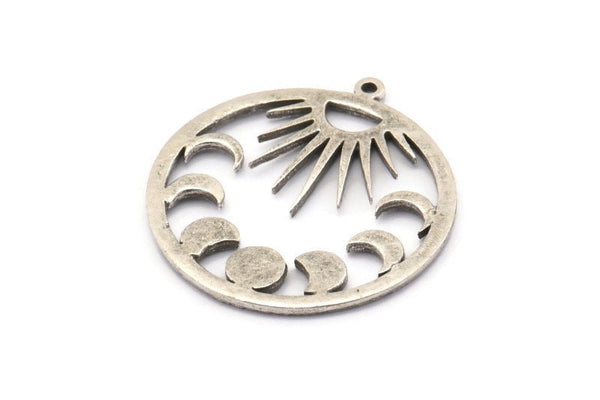 Moon Phases Charm, 2 Antique Silver Plated Brass Crescent Moon Charms With 1 Loop, Pendants (33x30x1.5mm) N1376