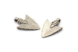 Silver Spike Head, 4 Antique Silver Plated Brass Stone Age Spike Head Pendants With 1 Loop (23x15mm) N0259