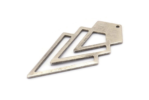 Silver Triangle Charm, 4 Antique Silver Plated Brass Diamond Charms With 1 Hole (46x22x1mm) M01176 H1287
