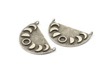 Moon Phases Pendant, Antique Silver Plated Brass Moon Phases Charms With 2 Loops, Findings - Pad Size 5mm (37x21x1mm) N1256