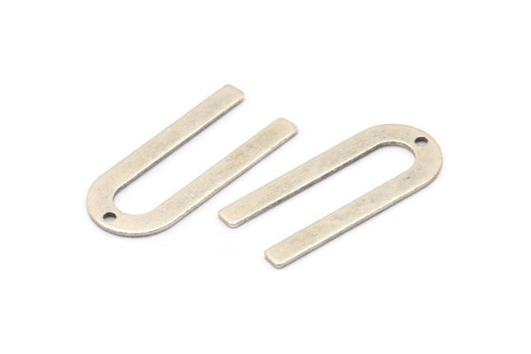 Silver U Shaped Charm, 10 Antique Silver Plated Brass U Shaped Charms With 1 Hole, Blanks (30x13x0.80mm) M164 H0900