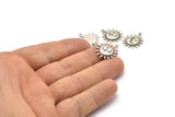 Silver Sun Charm, 2 Antique Silver Plated Brass Sun Charms With 1 Loop, Findings (20x17x2.3mm) N1187