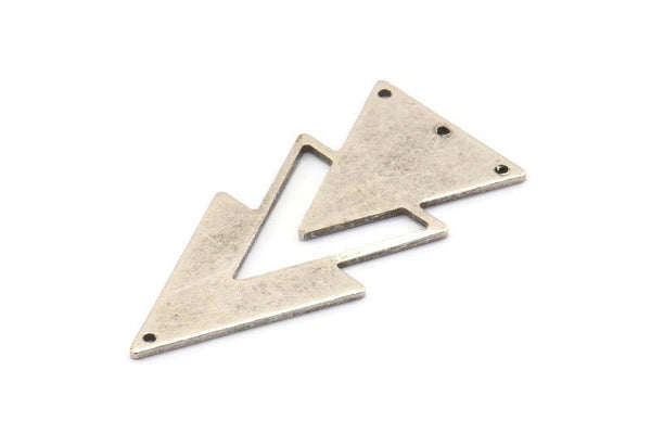 Silver Triangle Charm, 4 Antique Silver Plated Brass Triangle Charms With 4 Holes (47x21x1mm) M01109