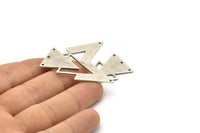 Silver Triangle Charm, 4 Antique Silver Plated Brass Triangle Charms With 4 Holes (47x21x1mm) M01109