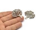 Silver Tree Pendant, Antique Silver Plated Brass Tree Pendant With 1 Loop, Charms, Findings (33x36x1.2mm) BS 2436