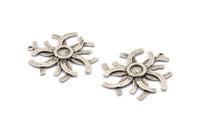Silver Sun Charm, 2 Antique Silver Plated Brass Sunshine Charms With 1 Loop, Pendants, Earrings (38x35x1mm) N0714