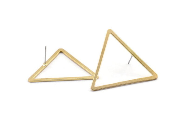 Brass Triangle Earring, 6 Raw Brass Triangle Stud Earrings (36x32x2x1mm) D1021 A2084