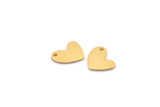 Gold Heart Charm, 6 Gold Plated Brass Heart Charms With 1 Hole (14x11x1mm) M855