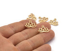 Gold Flower Charm, 6 Gold Plated Brass Lotus Flower Charms, With 1 Loop, Earrings, Findings (14x16mm) N0869
