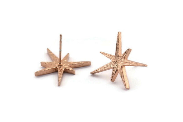 Rose Gold Boom Earring, 4 Rose Gold Plated Brass Boom Stud Earrings (22x17x2mm) N1488