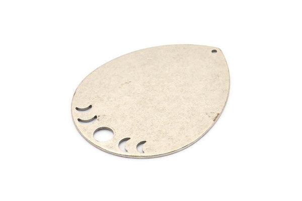 Silver Drop Charm, 2 Antique Silver Plated Brass Moon Phases Charms With 1 Hole, Findings (45x36x0.80mm) M1004