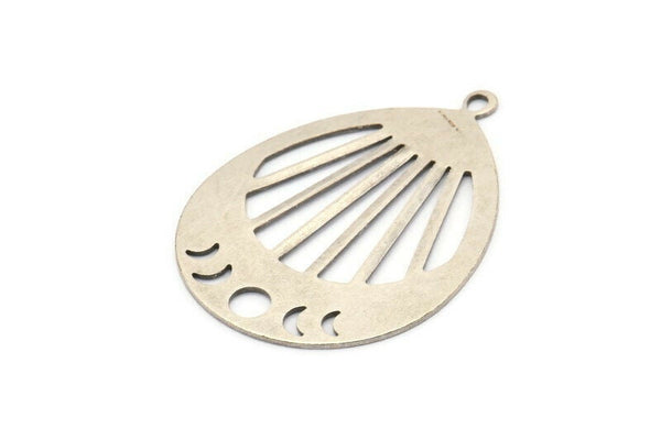 Silver Drop Charm, 2 Antique Silver Plated Brass Moon Phases Charms With 1 Loop, Pendants (49x36x0.80mm) M1008