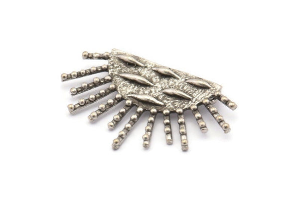 Moon and Sun, 3 Antique Silver Plated Brass Semi Circle Charms With 2 Loops, Pendants (37x21x1mm) E659