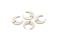 Silver Moon Charm, 12 Antique Silver Plated Brass Crescent Moon Charms With 2 Holes (14x13.5x5x0.8mm) BS 2367 H1378