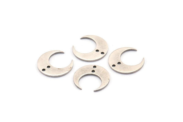 Silver Moon Charm, 12 Antique Silver Plated Brass Crescent Moon Charms With 2 Holes (14x13.5x5x0.8mm) BS 2367 H1378