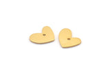 Gold Heart Charm, 6 Gold Plated Brass Heart Charms With 1 Hole (14x11x1mm) M856