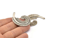 Silver Feather Charms, 2 Antique Silver Plated Brass Feather Charms With 1 Hole, Feather Pendants (38x32mm) N0184