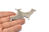 Silver Ethnic Pendant, 2 Antique Silver Plated Brass Ethnic Pendants With 2 Loops (40x55x1mm) E201