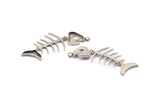 Fish Bone Pendant, 2 Antique Silver Plated Brass Fish Bone Pendants, Necklace Finding, Jewelry Design (71x33x2.4mm) N0217 H0267
