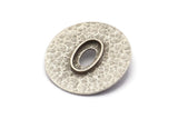 Silver Round Pendant, Antique Silver Plated Brass Hammered Round Pendant With 13x8mm Stone Pad, Findings (30mm) E584