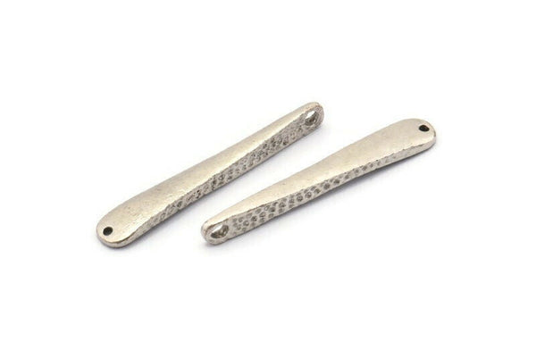 Hammered Bar Pendant, 5 Antique Silver Plated Brass Hammered Bar Pendants With 2 Holes, Earring Drops (31x5mm) BS 1811