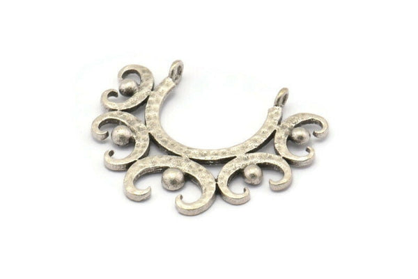 Silver Pendant, 3 Antique Silver Plated Brass Pendants, Silver Charms With 2 Loops (33x26x1mm) BS 2443