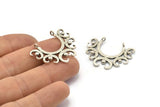 Silver Pendant, 3 Antique Silver Plated Brass Pendants, Silver Charms With 2 Loops (33x26x1mm) BS 2443