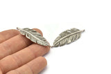 Silver Amazon Leafs, 2 Antique Silver Plated Brass Leaf Connector Charms With 2 Loops, Tribal Pendants (44x14mm) N0183