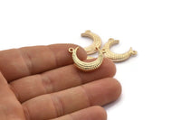 Gold Moon Charm, Textured Gold Plated Brass Horn Charms With 2 Loops, Pendant, Jewelry Finding (19x6x4.40mm) N0168