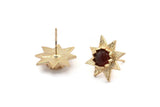 Gold Flower Earring, 2 Gold Plated Brass Flower Stud Earrings - Pad Size 6mm (16mm) N1446