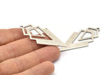 Silver Triangle Charm, 4 Antique Silver Plated Brass Diamond Charms With 1 Loop (49x22x1mm) M01156