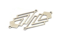 Silver Triangle Charm, 4 Antique Silver Plated Brass Diamond Charms With 2 Loops (51x22x1mm) M01152 H1284