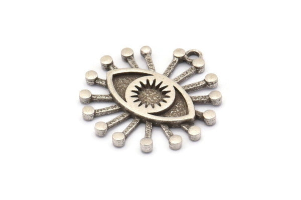 Silver Eye Charm, Antique Silver Plated Brass Eye Charms With 1 Loop, Pendants (28x26x2mm) N1371