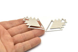 Silver Triangle Charm, 2 Antique Silver Plated Brass Tree Charms With 1 Loop (49x33x1mm) M01229