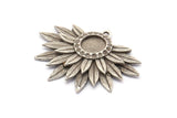 Silver Sunflower Charm, Antique Silver Plated Brass Flower Charm Earrings With 1 Loop, Pendants, Earrings (28x39mm) N0735