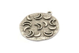 Silver Moon Charm, Antique Silver Plated Brass Crescent Moon Charm With 1 Loop (30x26mm) N1141