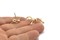 Gold Knot Earring, 4 Gold Plated Brass Knot Stud Earrings (19x8mm) D1309