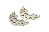 Silver Pendant, 2 Antique Silver Plated Brass Semi Circle Pendants With 2 Loops (37x23x14x1mm) N0281