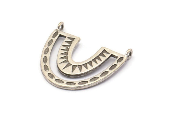 Silver Charm, 2 Antique Silver Plated Brass, Silver Pendants, Charm Pendants, Silver U Shape Charms With 2 Loops (26x23x1.2mm) N1448 H0982