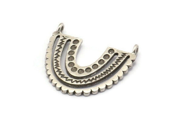 Silver Charm, 2 Antique Silver Plated Brass, Silver Pendants, Charm Pendants, Silver U Shape Charms With 2 Loops (24x22x1.2mm) N1449 H1331