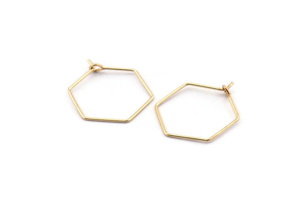Gold Hexagon Earring, 12 Gold Plated Brass Wire Hexagon Earring Charms, Pendants, Findings (20x0.7mm) E320