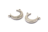 Silver Moon Charm, 2 Antique Silver Plated Brass Textured Horn Charms With 2 Loops, Pendant, Jewelry Finding (19x6x4.40mm) N0168