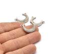 Silver Moon Charm, 2 Antique Silver Plated Brass Textured Horn Charms With 2 Loops, Pendant, Jewelry Finding (19x6x4.40mm) N0168