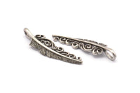 Feather Necklace Supply, 2 Antique Silver Plated Brass Feather Charms, Feather Pendants (46x11mm) N0176