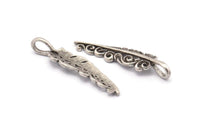 Feather Necklace Supply, 2 Antique Silver Plated Brass Feather Charms, Feather Pendants (46x11mm) N0176