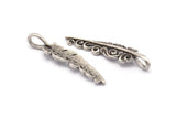 Feather Necklace Supply, 2 Antique Silver Plated Brass Feather Charms, Feather Pendants (46x11mm) N0176