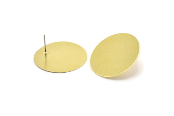 Brass Round Earring, 6 Raw Brass Round Stud Earrings (30mm) B0336 A1694