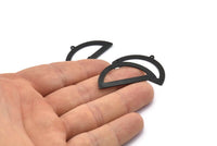 Yarım Daire Charm, 1 Döngülü 4 Oksitlenmiş Siyah Pirinç Yarım Ay Charm, Boşluklar, Damgalama Boşlukları (38x20x0,80 mm) M502